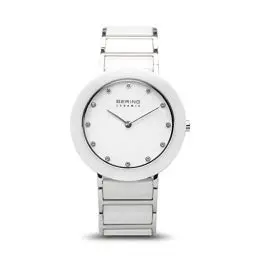 Produktbild: BERING Damen Quarz Uhr | Armbanduhr 29 mm silbernes Edelstahlgehäuse und weißes Zifferblatt | Edelstahlband mit Keramikelementen | 5 ATM | 11429-754