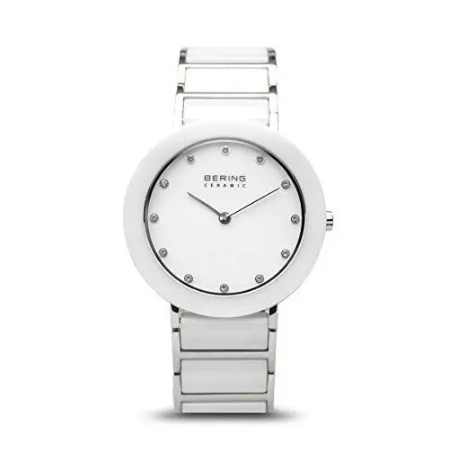 Produktbild: BERING Damen Quarz Uhr | Armbanduhr 29 mm silbernes Edelstahlgehäuse und weißes Zifferblatt | Edelstahlband mit Keramikelementen | 5 ATM | 11429-754