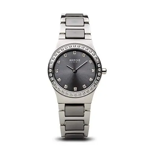 Produktbild: BERING Damen Quarz Uhr | Armbanduhr 26 mm silbernes Edelstahlgehäuse und graues Zifferblatt | Edelstahlband mit Keramikelementen | 5 ATM | 32426-703