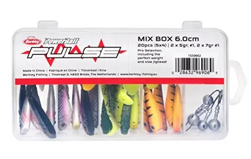 Produktbild: Berkley Pulse Shad Gummi-Angelköder und Jigkopf-Haken-Set - Set aus Paddelschwanz-Gummiködern mit passenden Jigköpfen für Hecht, Barsch, Zander, 60mm