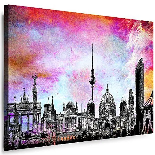 Produktbild: Berlin Wandbild - 120 x 80 cm Querformat Bild - Leinwand mit Rahmen (Leinwandbild) Städte Kunstdrucke Skyline, Turm, Brücke Wanddeko St-01-6
