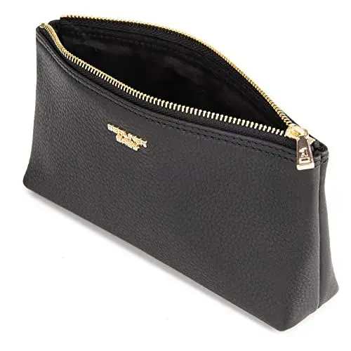 Produktbild: Berliner Bags Premium Kosmetiktasche Anna aus Leder, Kleines Mäppchen für Damen und Mädchen (Schwarz/Gold)