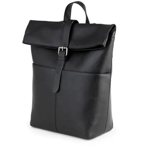 Produktbild: Berliner Bags Premium Rucksack Finn, Tagesrucksack aus Leder mit Laptopfach, Wickelrucksack für Damen und Herren - Schwarz