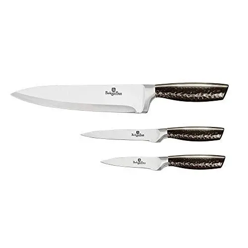 Produktbild: Berlinger Haus Edelstahl-Messerset, Kochmesser und 2 kleine Messer, Silber mit schwarz polierter Griff