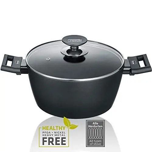Produktbild: Berndes Topf 20cm - Alu Induction - Kochtopf mit Glasdeckel für alle Herdarten & Induktion, antihaft-beschichtet, induktionsgeeignet, Soft-Touch Griffe, No-Stick Kochgeschirr, Schwarz