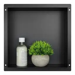 Produktbild: Bernkot Wandnische aus Edelstahl 30 cm × 30 cm × 10 cm keine Fliesen erforderlich Nischendusche für die Badezimmeraufbewahrung versenkte Duschnische, randlos, bündige Montage, Schwarz