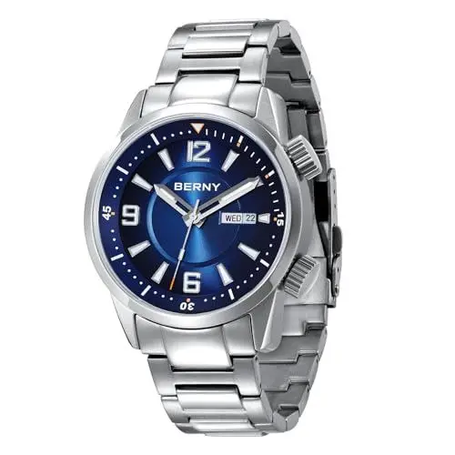 Produktbild: BERNY Taucheruhr für Männer Automatische Mechanische Armbanduhr 20ATM Wasserdicht Saphirglas Super Leuchtend Herrenuhren Edelstahlarmband-Blau