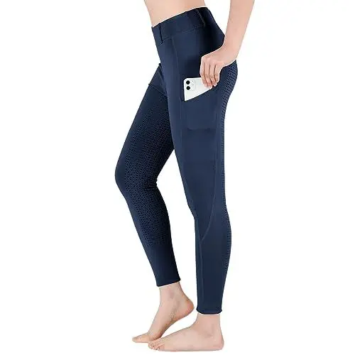 Produktbild: beroy Reitleggings Mädchen mit Gürtelschlaufe, Reithose Damen Vollbesatzhose,Flex Reitsport Leggings mit Handytasche Navy XXXL