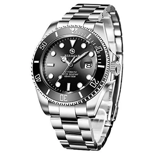 Produktbild: BERSIGAR Mechanische Herrenuhren Automatik Uhr Beobachtet Armbanduhr Analoge 100M Wasserdicht der Männer Taucher Saphirglas Edelstahlband Kalender Metall-Armband Elegantes Geschenk Uhren für Herren