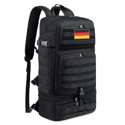 Produktbild: BERTASCHE Taktisch Rucksack Trekkingrucksack 35L Wanderrucksack 15.6 Zoll Laptop Lunch Rucksack für Outdoor Sport Uni Schule Reise Arbeit, Schwarz