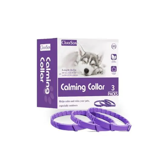 Produktbild: Beruhigungshalsband für Hunde und Katzen, Anti-Angst-Halsband mit Einstellbarer Größe, Beruhigungsmittel für Katzen und Hunde, Natürliches, Sicheres, Wasserdichtes, 24 Zoll, 3er-Pack (Groß)