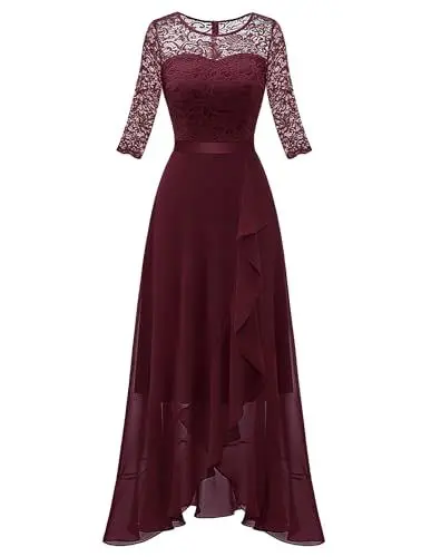Produktbild: Berylove Abendkleid Damen Frühling Festkleid A Linie Kleid Brautkleider Hochzeitskleider Festliche Cocktailkleider BLP7069 Burgundy S