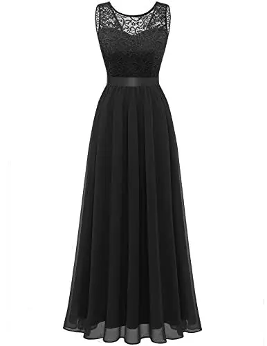 Produktbild: Berylove Damen Kleid Schwarz Abschlusskleid Lang Abendkleid Elegant für Hochzeit Brautkleid Standesamt Hochzeitskleid BLP7025 Black 2XL
