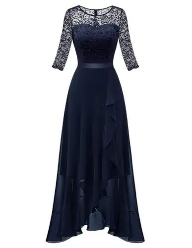 Produktbild: Berylove Damen Abendkleid Elegant Für Hochzeit Mit Schlitz Frühling Brautkleider Coctailkleid/Festliches Kleid BLP7069 Navy L