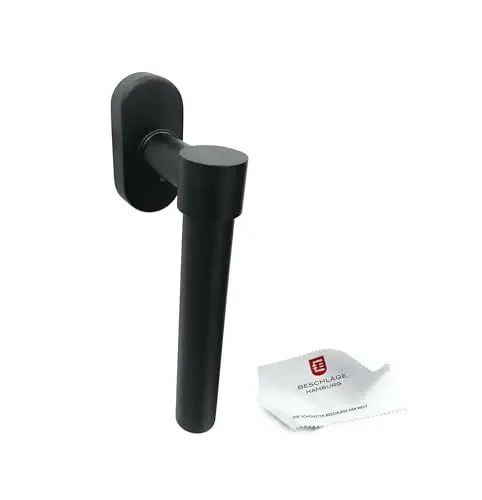 Produktbild: Beschläge Hamburg Fenstergriffe: IO DK 07Z SM — Dreh-Kipp Fenster-Beschlag mit 90° Raster — Fensterhebel in rund, One-L ø 20 x 140 mm Fensterklinke mit ovaler Kappe in schwarz matt pulverbeschichtet