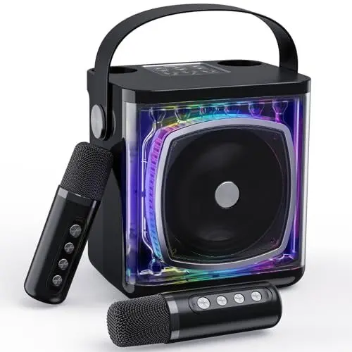 Produktbild: BESCOST Karaoke Maschine mit 2 Kabellosen Mikrofonen, Tragbare Karaoke Anlage für Erwachsene & Kinder, Karaoke Maschine mit RGB-Licht Unterstützt 7 wechselnden Stimmeffekten