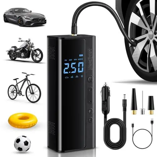 Produktbild: Elektrische Luftpumpe, 3-150psi Einstellbarer Fahrradpumpe Elektrisch, Kompressor Akku mit LCD Zahlenanzeige und Autostop Funktion, Mobile Kompressoren & Luftpumpen mit 6000mAh Akku als USB Powerbank