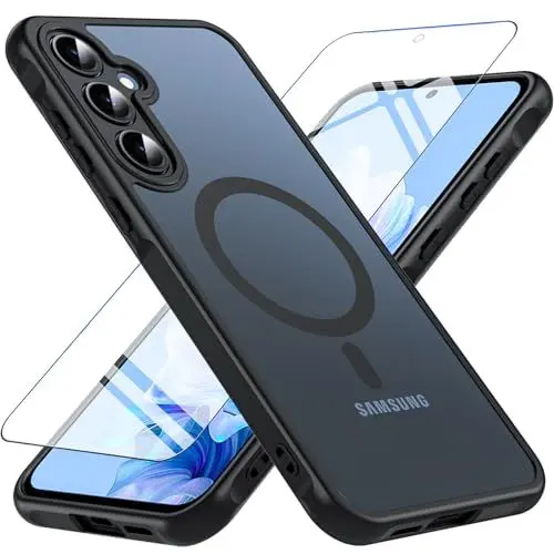 Produktbild: BESINPO Magnetisch Für Samsung Galaxy A55 5G Hülle mit Panzerglas Glas, Militärschutz Handyhülle A55 5G Stoßfest Robust Dünn Schutzfolie Schutzhülle Case Cover für Samsung A55(Schwarz)