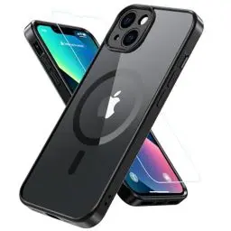 Produktbild: BESINPO für iPhone 13 Hülle, Handyhülle iPhone 13 (Kompatibel mit MagSafe) mit Panzer Schutz Glas, Rundumschutz Stoßfest Magnetisch Rückseite Transparent Schutzhülle Kameraschutz Case (Schwarz)