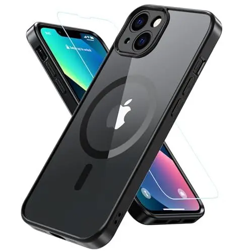 Produktbild: BESINPO für iPhone 13 Hülle, Handyhülle iPhone 13 (Kompatibel mit MagSafe) mit Panzer Schutz Glas, Rundumschutz Stoßfest Magnetisch Rückseite Transparent Schutzhülle Kameraschutz Case (Schwarz)