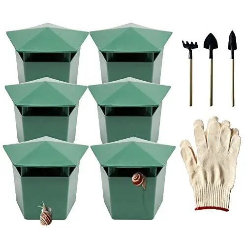 Produktbild: Beslands Schneckenfallen 6er Bio Schneckenfallen ohne Chemie und Gift, Bier-Schneckenfalle Garten Lockmittel sichere und hocheffiziente Schneckenbekämpfung mit Grabwerkzeug und Handschuhe