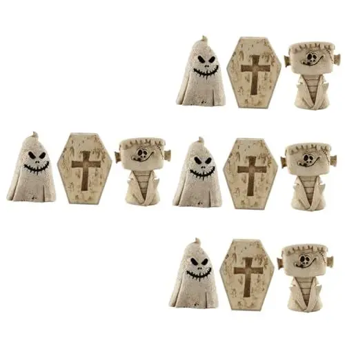 Produktbild: BESPORTBLE 12 STK -Ornamente Miniatur-Halloween-Figuren Halloween-Dorf-zubehör Halloween-Miniatur Miniatur-grabsteinfigur Mini-Halloween-Figuren Miniatur Grabsteine Weiß Harz