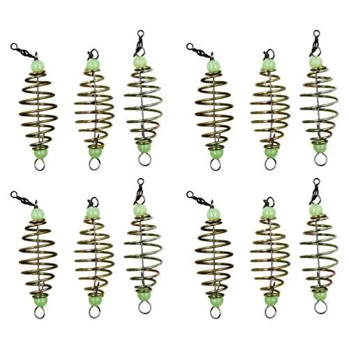 Produktbild: BESPORTBLE 12 Stück Fischköder Käfig Futterkorb Angel Kohlenstoffstahl Oliven Stil Angeln Köder Feeder Halter Behälter mit Leuchtenden Perlen Angelzubehör