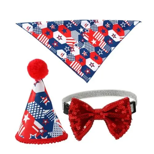 Produktbild: BESPORTBLE Charm Your Pet Haustiermütze und Bandana-Set mit Amerikanischer Flagge Leicht und Stilvoll für Den Täglichen Gebrauch