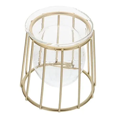 Produktbild: BESPORTBLE 1 Stück Geometrische Hydrokultur Vase Zylindervasen Terrarium Klare Vase Pflanze Terrarium Pflanzen Dekor Kreisvase Golddekor Glühbirne Eisengestell