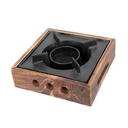 Produktbild: BESPORTBLE 1stk Gusseisen Alkohol Ofen Brenner Klappbarer Herd Doppelter Campingkocher Kompakter Campingkocher Tragbarer Herd Gas-campingkocher Camping Wasserkocher Wohnung Black Holz