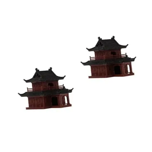 Produktbild: BESPORTBLE 2St Antikes Gebäudemodell Gartenpavillon kulturerbe Fairy Garden Dekoration Aquarium Dekoration Zubehör Bonsai Dekoration Mini-Pavillon-Statue winziges Pavillon-Dekor Plastik Brown