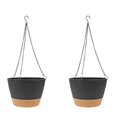 Produktbild: BESPORTBLE 2 Stücke Hängenden Korb Hängen Blumentopf Dekorative Garten Topf Ablauf Löcher Geländer Pflanzer Schwarz