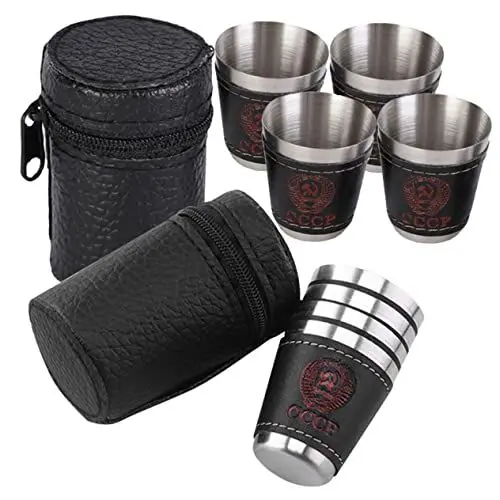 Produktbild: BESPORTBLE 2 Sätze Weinglas Bourbon-Gläser festlicher Weinbecher aus Stahl Schnapsgläser küchenmaschiene kochgeschirr camping zubehör Party-Weinbecher aus Stahl Bierbecher aus Metall Leder
