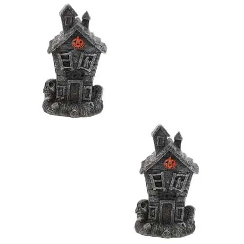 Produktbild: BESPORTBLE 2 Stück Kürbis Spukhaus Halloween Miniatur Ornamente Halloween Tischdekoration Mini Kürbisfigur Mikro Landschaftsdekoration Feenzubehör Hausform Ornamente Harz