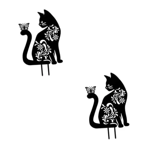 Produktbild: BESPORTBLE 2st Dekorative Bodeneinlage „kätzchen“. Katze-Statue-Ornament Katzenpfahl Katzenstatue Für Den Garten Rasenkatzen-Ornament Dekorative Gartenpfähle Garten-Silhouette-pfähle Eisen