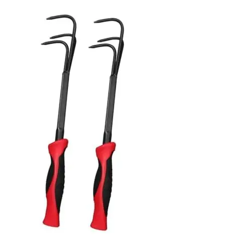 Produktbild: BESPORTBLE 2stücke Gartenwerkzeug Rechen Landwirtschaftlicher Rechen Gartengerät Tragbarer Dreizinkig Aus Für Lockere Erde Gartenbedarf Für Einsatz Im Garten Und Rot Schwarz