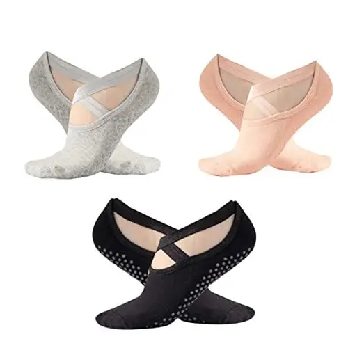 Produktbild: BESPORTBLE Non-yoga-socken 3er-set Cross Strap Tanzsocken Bequem Atmungsaktiv Hellgrau