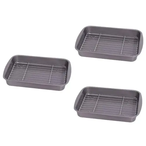 Produktbild: BESPORTBLE 3 Stück Gegrillte Fischplatte Fischbräter Bratplatten Lebensmittelhalter Ofenblech Mit Gestell Keks Backblech Bräter Metall Essteller Heimaufbewahrungstablett Obst