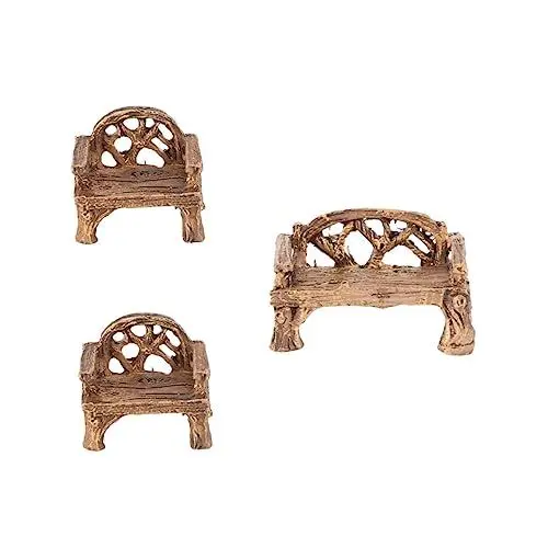Produktbild: BESPORTBLE 3st Mini Faux Tischstuhl Bierzeltgarnitur Auflage Garten Möbel Bonsai Figuren Biergartengarnitur Micro Bank Garten Biertischgarnitur Bierbank Feengarten Die Bank Spielzeug Harz