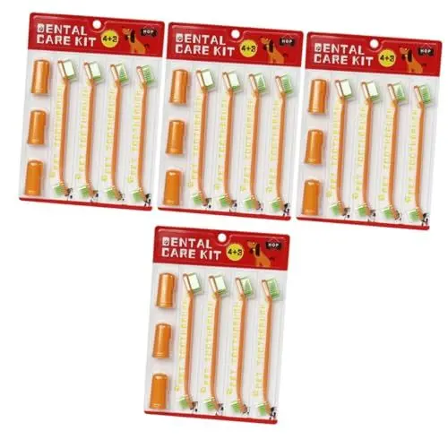 Produktbild: BESPORTBLE 4 Sätze haustier zahnbürste Hundeglocken für Halsband Katzenzahnbürste hundepflege hunde pflege Tragbare Zahnbürste für Haustiere Professionelle Fingerzahnbürste pp Orange
