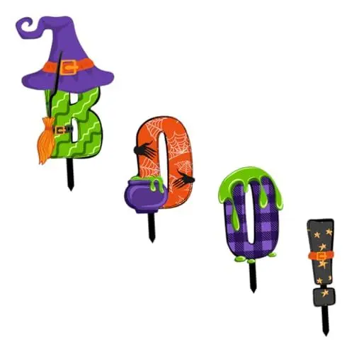 Produktbild: BESPORTBLE 4stücke Halloween Acryl Gartenstecker Lustige Outdoor Deko Für Garten Boo Halloween Zeichen Für Gartenpartys Und Gruseldekoration