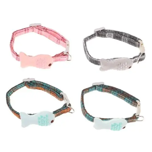 Produktbild: BESPORTBLE 4 Stück Haustier Katze Kleiner Fisch Verstellbares -Halstuch Kätzchenhalsband Abbrechbar Gitter-Haustier-Halskette Katzenhalsbänder Welpenhalsband Haustierzubehör