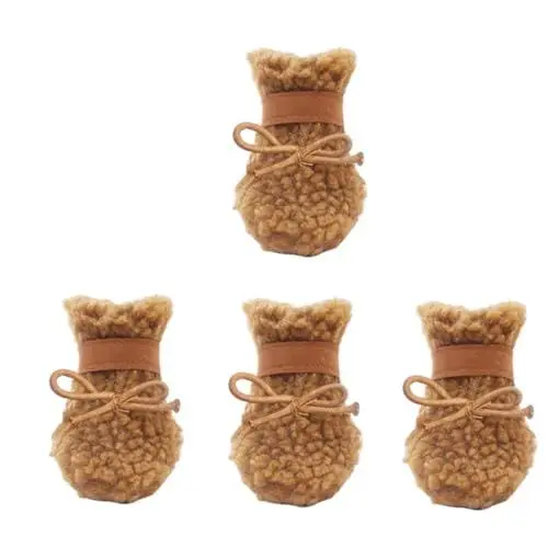 Produktbild: BESPORTBLE 4 Stück Hundeschuhe Schneestiefel Hundepfote Pfotenschutz für Hunde Schneeschuhe für Haustiere Winterschuhe für Hunde Dog Shoes Hundestiefel Plüschstiefel für Hunde Plastik Brown