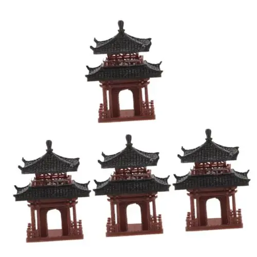 Produktbild: BESPORTBLE 4 Stücke Mini Pavilion Statue Decor Mini Pavilion Figurine Miniatur Garten Dekoration Bonsai Ornament