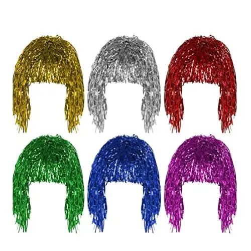 Produktbild: BESPORTBLE 6 Stk Lametta Perücke Lila Perücke Blonde Perücke Folienperücken Fotobox Accessoires Hochzeit Disco Wig Lustige Hüte Perücke Rot Folie Perücke Party Männer Und Frauen Cosplay Kleid