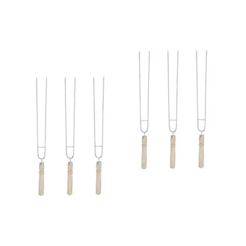 Produktbild: BESPORTBLE 2sets Doppel Zinken Für Bbq Spieße Holzgriff Für Camping Barbecue Cookouts 3 Stücke * 2
