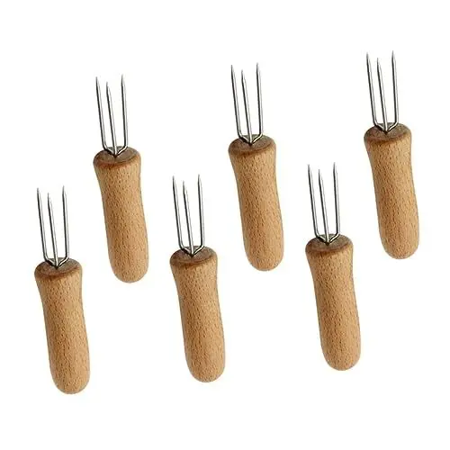 Produktbild: BESPORTBLE Edelstahl-grillspieße Set 6 Stück Spieße Für Mais Kebab Holzgriff Gabeln Für Outdoor Bbq
