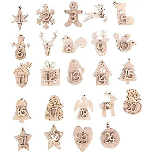 Produktbild: BESPORTBLE Adventskalender Anhänger Zahlen Holzanhänger Weihnachten Countdown Kalender 1 Bis 24 Weihnachtsanhänger 24pcs Weihnachtsbaum Anhänger Christbaumschmuck Weihnachtsdeko Neujahr