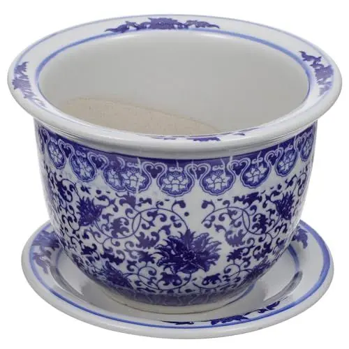 Produktbild: BESPORTBLE Blauer Und Weißer Porzellan-Blumentopf Chinesischer Keramik-Übertopf Mit Untertasse Pflanzenbehälter Mit Drainageloch Bonsai Für Zuhause Büro Gartendekoration