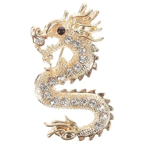 Produktbild: BESPORTBLE Chinesischer Drache-Pin Strass-Drachen-Brosche Anstecknadel Neuheit Tierkreiszeichen-Brosche Dekorativer Pin Kleidung Hut Tasche Zubehör Golden